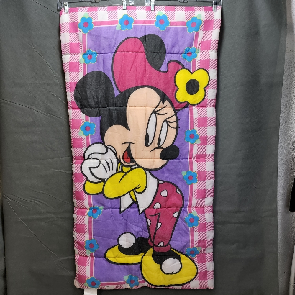 Vintage Disney Minnie Mouse Zip Up Pink Check Double Sided Sleeping Bag 57"×30"